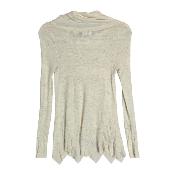 Anthro Sleeping on Snow Cream Cowl Asymmetric Tunic Sweater M Fairy Flowy Top - Picture 2 of 9